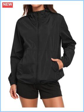 Women's Light Packable Waterproof Hooded Rain Jacket Windbreaker